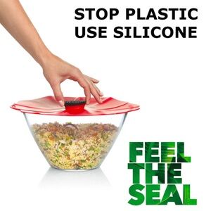 Charles Viancin 10” Red Poppy Flower Shaped Silicone Bowl Cover Pot Lid EUC